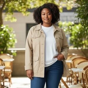 ✨Quizz & Co Womens Plus Sz 22 Khaki Utility Jacket Button Four Pocket  Outerwear